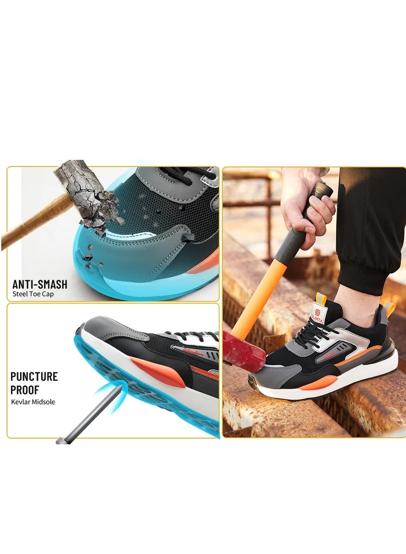 SLIMTA Safety Shoes for Men & Women - Breathable Flying Woven, Anti-Smash, Lightweight PU Sole Sporty Work Shoes